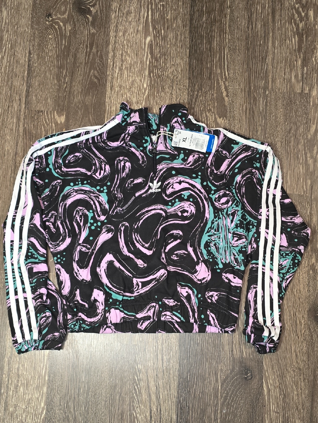Adidas Originals Girls' All-Over Printed Half Zip Crop Crew